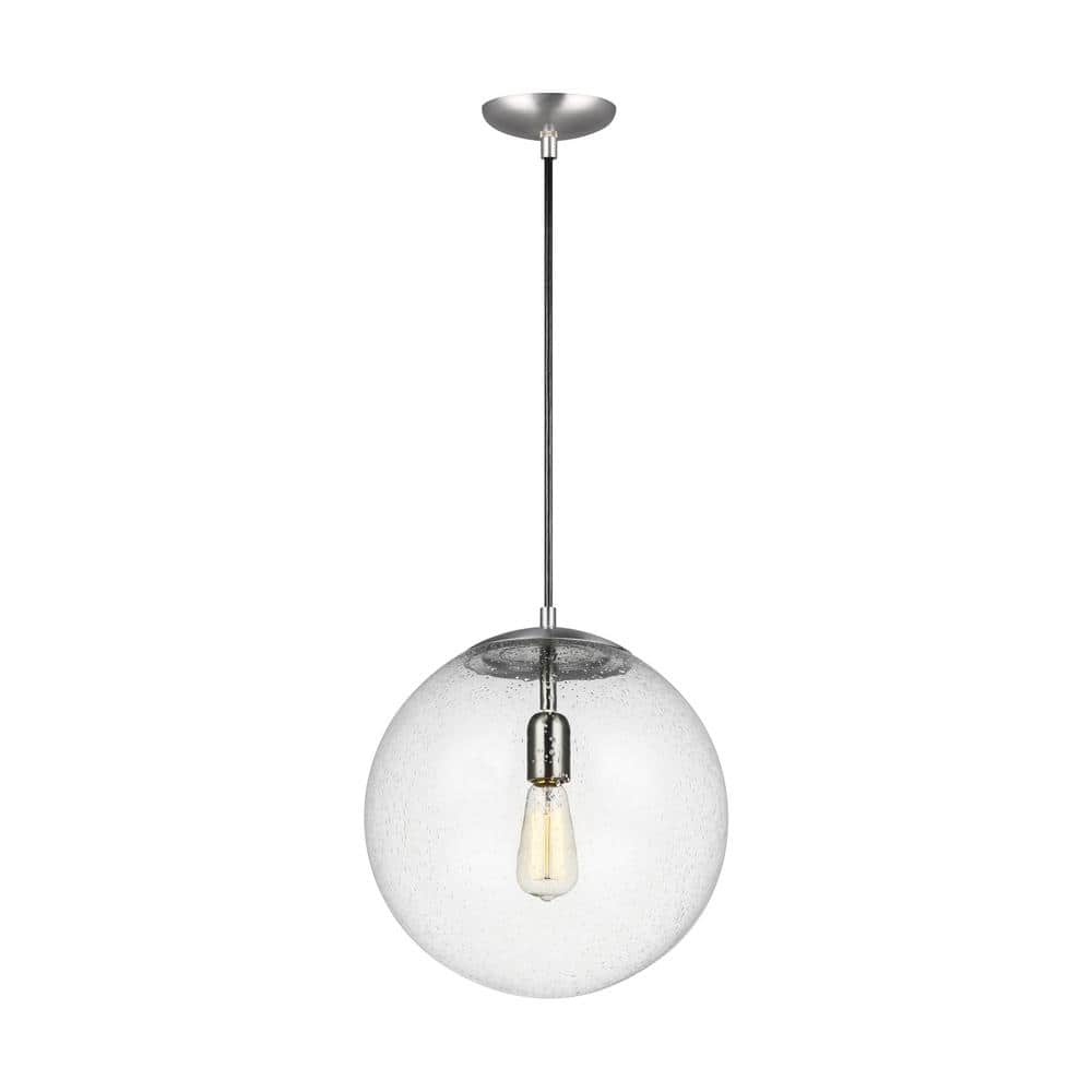 Leo 14" Satin Aluminum Globe Pendant with Clear Seeded Glass