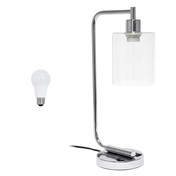 Creekwood home Vintage Vantage 18.8 in. Chrome Minimalist Industrial Curved Arm Task & Reading Desk Lamp with USB Ports and LED Bulb