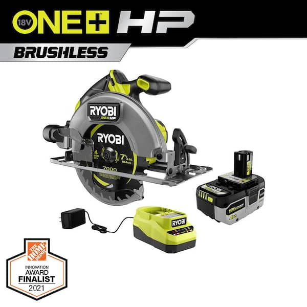 RYOBI ONE+ HP 18V Brushless Cordless 7-1/4 in. Circular Saw Kit with 4.0 Ah HIGH PERFORMANCE Battery and Charger