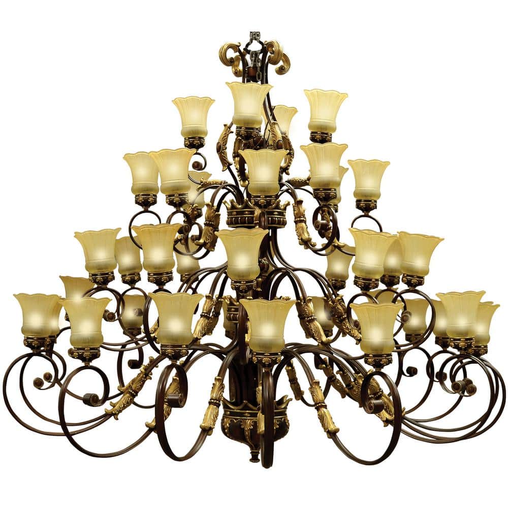 Regallo Grand Gold Empire Chandelier with Frosted Glass Shades