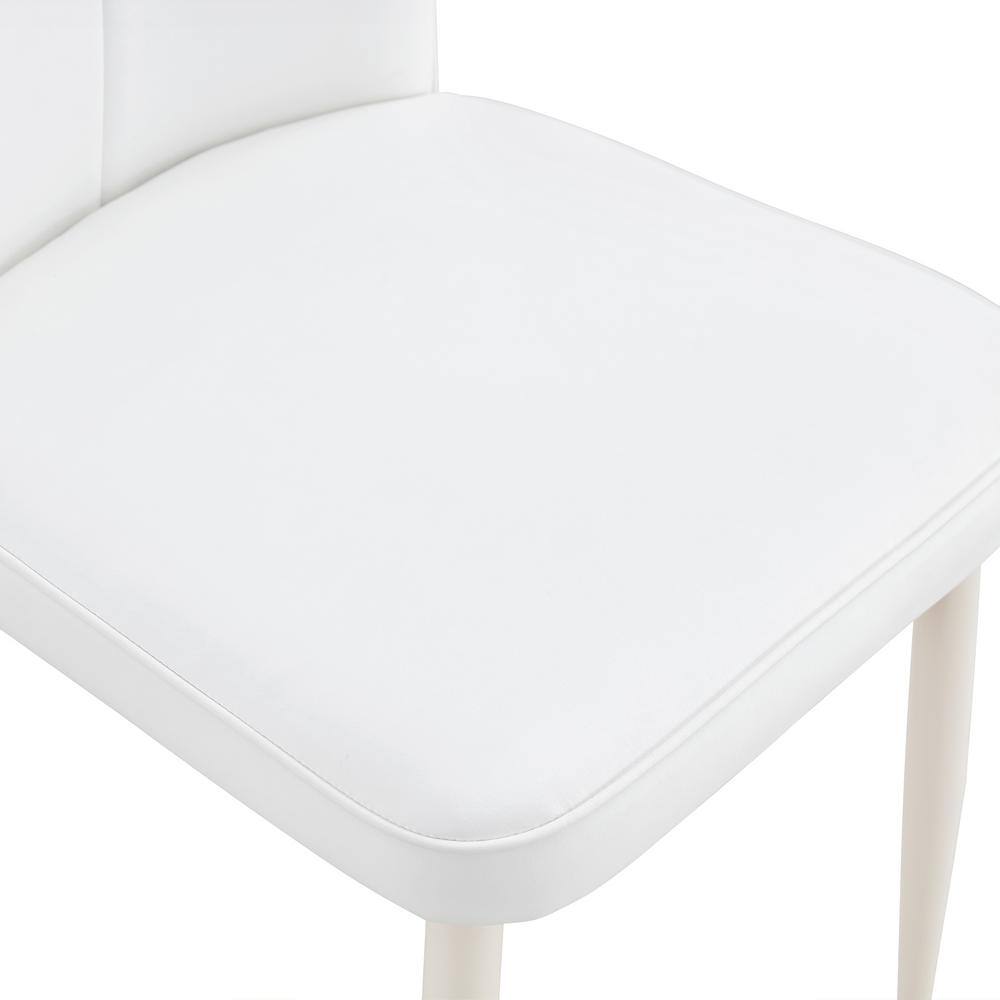 White Faux Leather High Back Armless Dining Chairs with Metal Legs, Set of 4