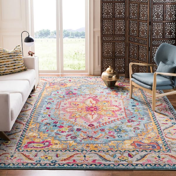 Phoenix Turquoise/Beige 8 ft. x 10 ft. Border Area Rug