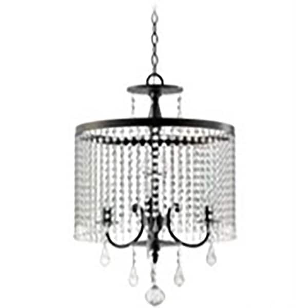 Home Decorators Collection Calisitti 3-Light Matte Black Drum Chandelier with K9 Crystal Dangles, Glam Styled Dining Room Chandelier