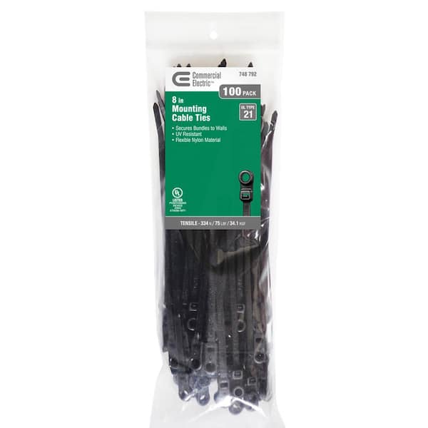 Commercial Electric 8 in. UV Mounting Tie, Black (100-Pack)