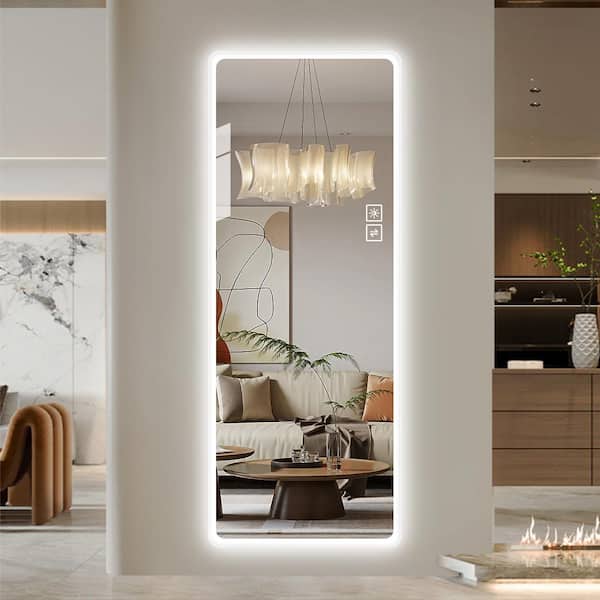 Unbranded Contemporary 21 in. W x 65 in. H Rectangle Frameless Clear Wall-Mounted Full Length Mirror with LED Lights