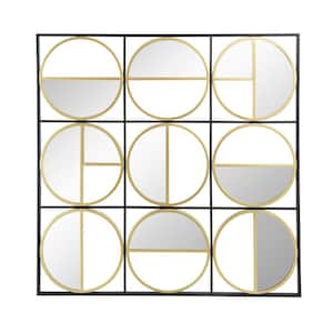 35.60 in. W x 35.60 in. H Eclectic Styling Metal Beaded Black Wall Mirror in Gold