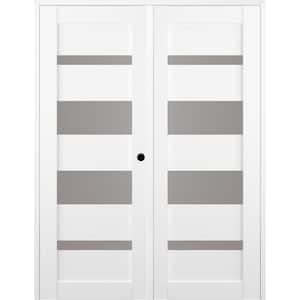 Mirella 64"x83.25" Left Hand Active 5-Lite Frosted Glass Bianco Noble Finished Wood Composite Double Prehung French Door