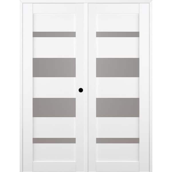 Belldinni Mirella 36"x83.25" Left Hand Active 5-Lite Frosted Glass Bianco Noble Finished Wood Composite Double Prehung French Door