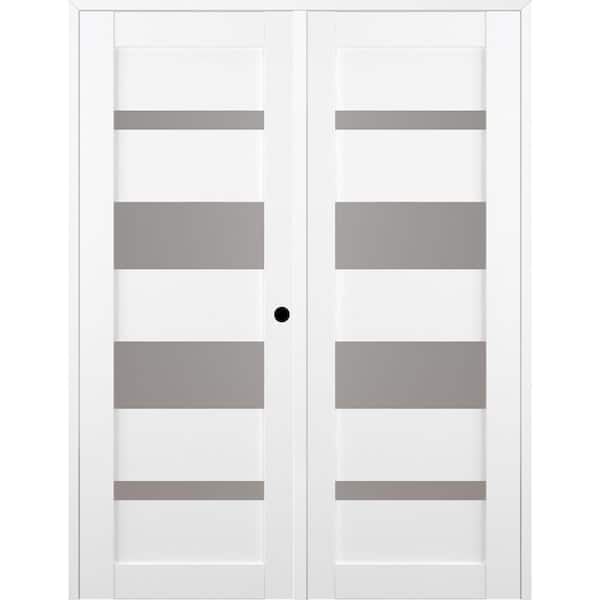 Mirella 72"x83.25" Left Hand Active 5-Lite Frosted Glass Bianco Noble Finished Wood Composite Double Prehung French Door