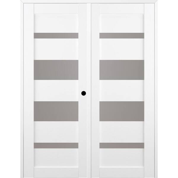 Belldinni Mirella 72" x 96" Left Hand Active 5-Lite Frosted Glass Bianco Noble Finished Wood Composite Double Prehung French Door
