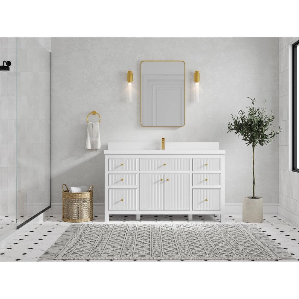White 60'' Single Bathroom Vanity with Quartz Top