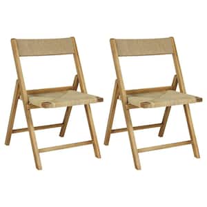 Kiawah Coastal Modern Wood Woven Seagrass Folding Side Chair, Natural (Set of 2)