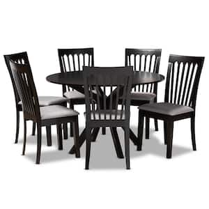 Lore 7-Piece Grey and Dark Brown Dining Set