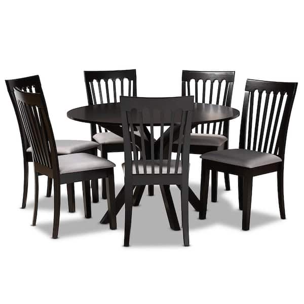 Baxton Studio Lore 7-Piece Grey and Dark Brown Dining Set