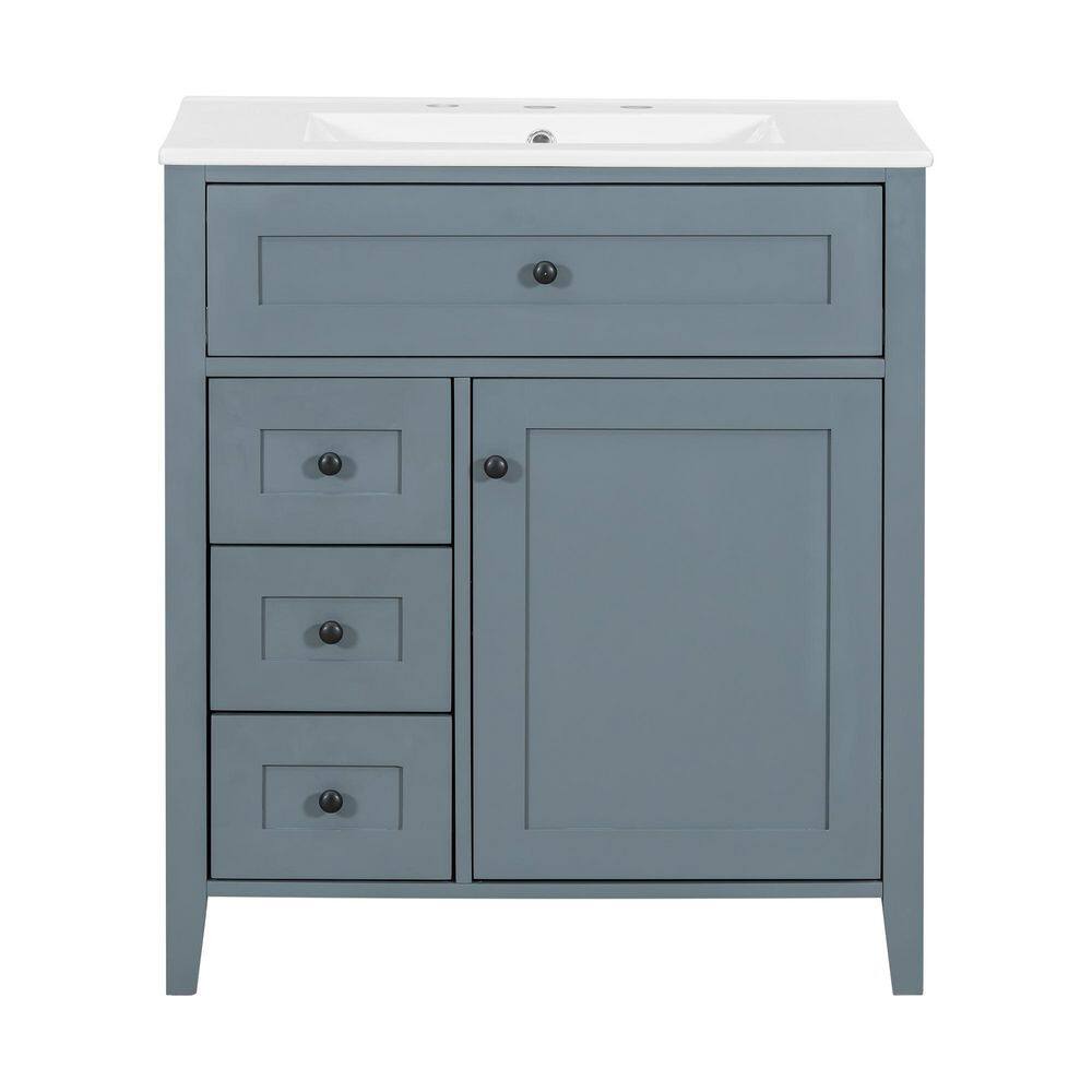 30 in. Freestanding Blue Gray Bath Vanity with White Ceramic Top 3 Drawers and Adjustable Shelf price history on PriceWatchPro