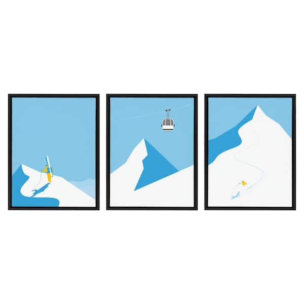 Kate and Laurel Sylvie "Ski Hike/Ski Bubble/Downhill Skier" by Rocket Jack Framed Canvas Wall Art Set 18 in. x 24 in.