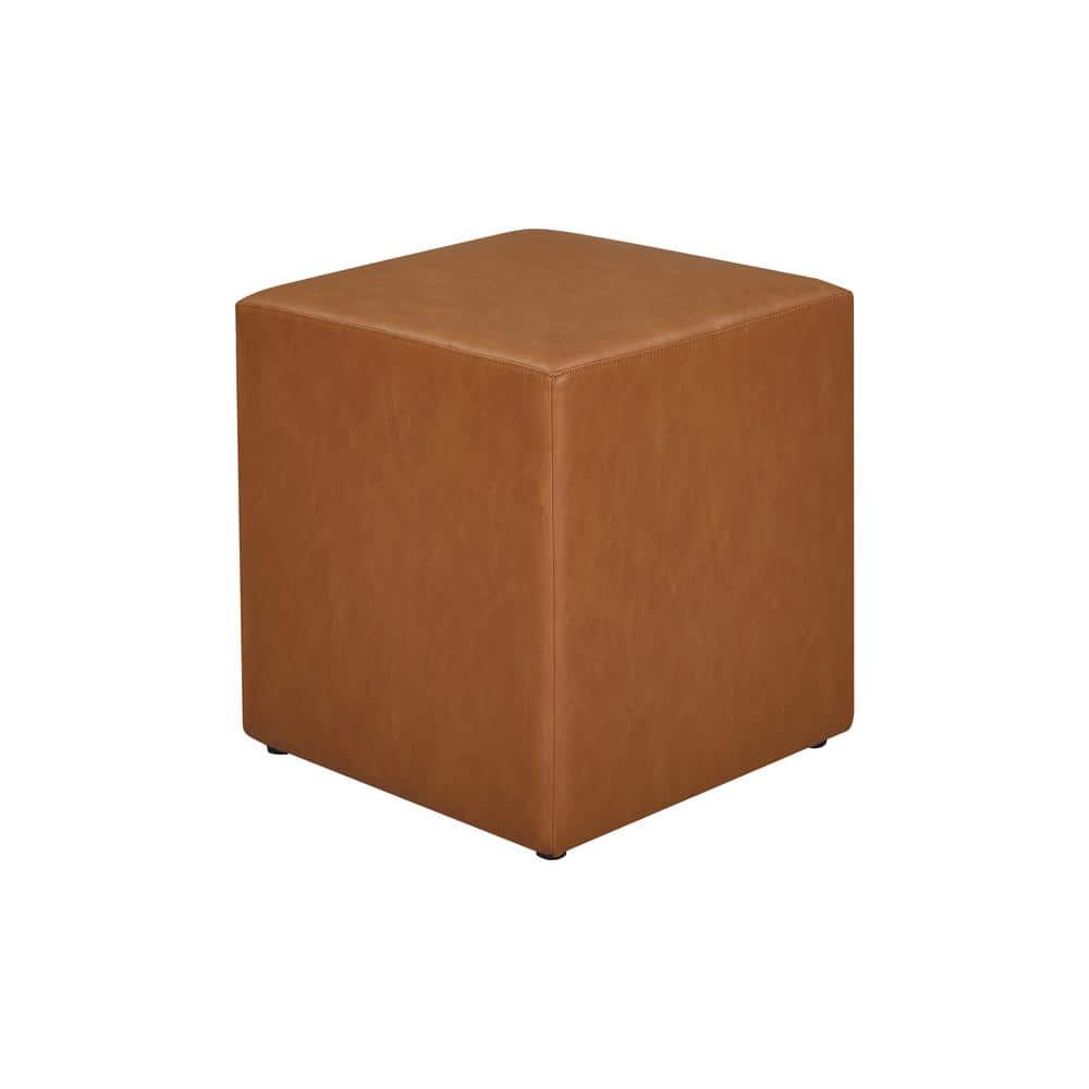 Carmel Faux Leather Cube Ottoman with Pocket Coil Cushion