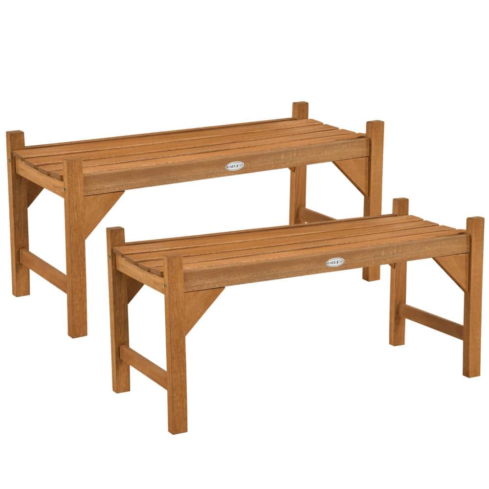 Set of 2 39.5 in. Solid Hardwood Outdoor Benches with Slatted Contoured Seats