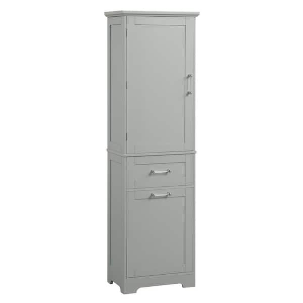 COWLOWN 20 in. W x 13 in. D x 68.1 in. H Gray Linen Cabinet with 2 Different Size Drawers and Adjustable Shelf