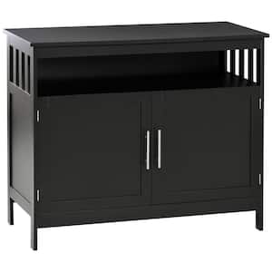 Black Sideboard Buffet Cabinet, Modern Kitchen Cabinet, Coffee Bar Cabinet with 2-Level Shelf and Open Compartment