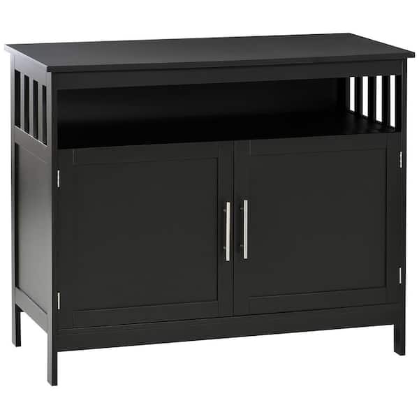 Tileon Black Sideboard Buffet Cabinet, Modern Kitchen Cabinet, Coffee Bar Cabinet with 2-Level Shelf and Open Compartment