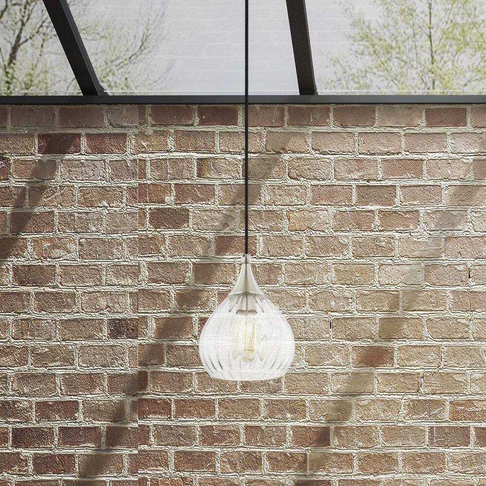 Contemporary Brushed Nickel 1-Light Mini Pendant with Clear Glass
