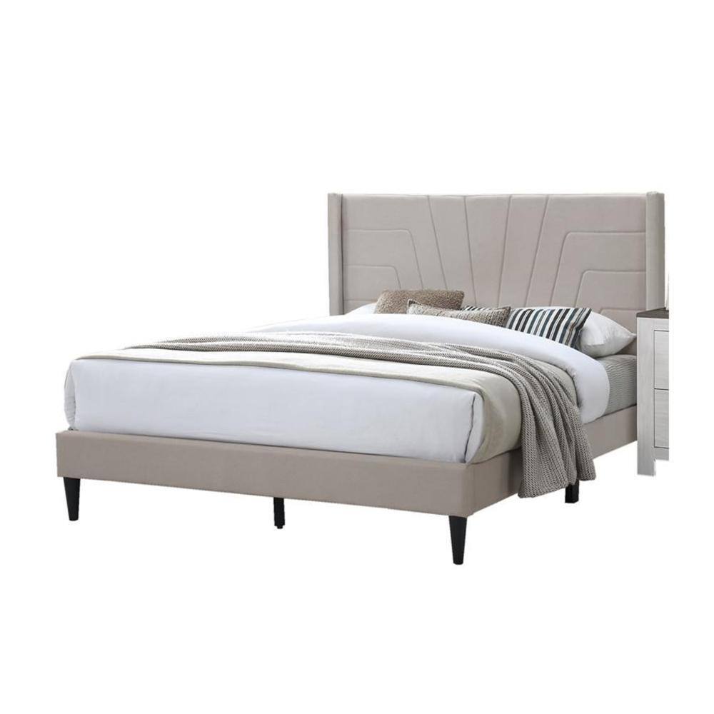Kopa Queen Size Beige Upholstered Wood Frame Bed with Tufted Headboard