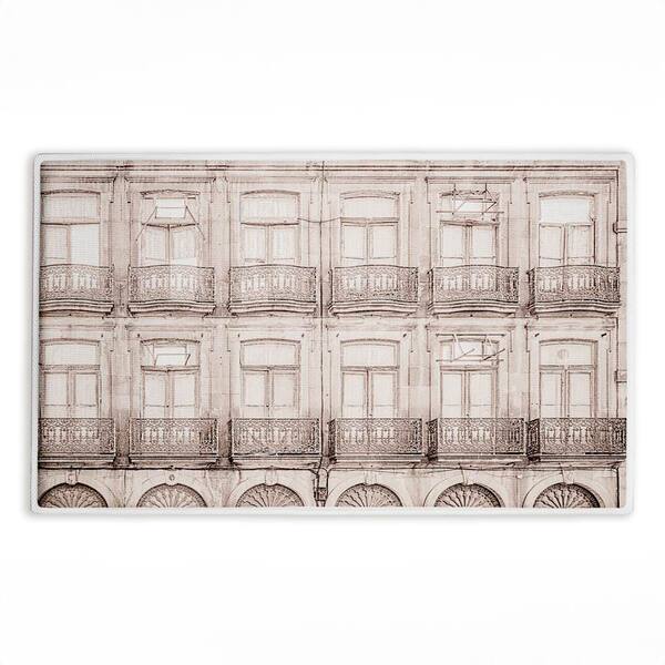 Pretty Beige Windows Architecture 18 in. x 30 in. Beige Abstract Polyester Blend Rectangle Bath Mat