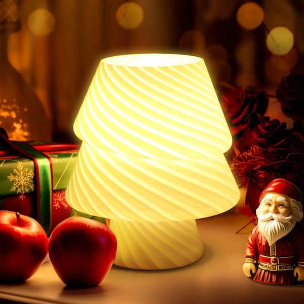 6.89 in. White Glass Christmas Tree Style Decorative Desk Lamp with E26 Socket and Frosted Glass Shade