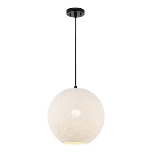 Lacey 16 in. 1-Light Bohemian Minimalist Iron/Rope Woven Globe LED Pendant Light, White/Black