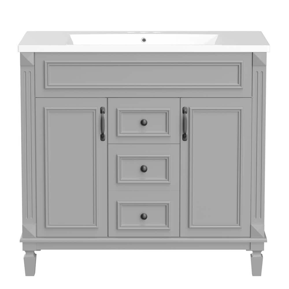 35.9 in. W. x 18.1 in. D x 34 in. H Freestanding Bath Vanity in Gray with W