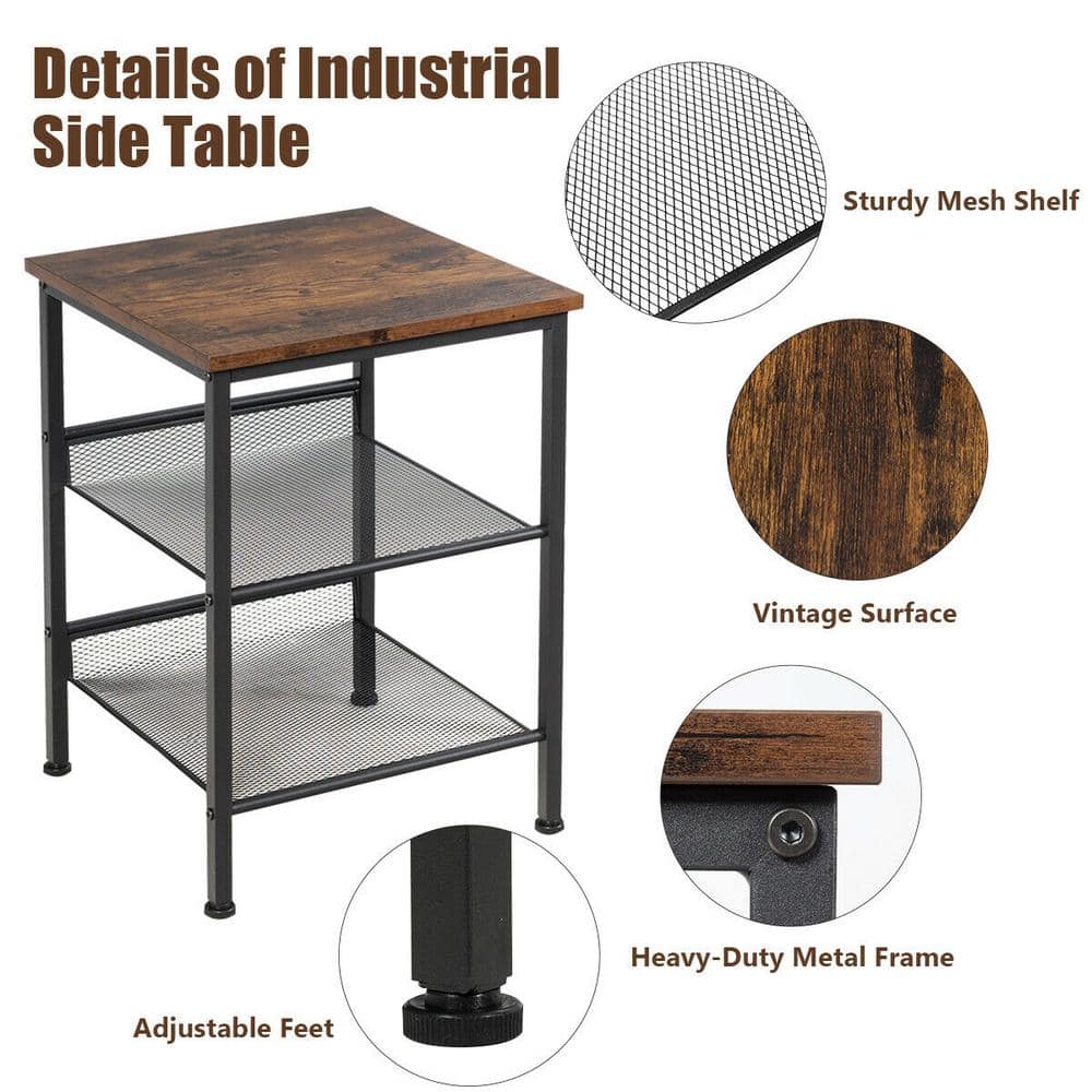 Rustic Brown 3-Tier Wood and Metal End Table