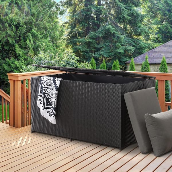 Parksville 224 Gal. Black Resin Rattan Wicker Deck Box