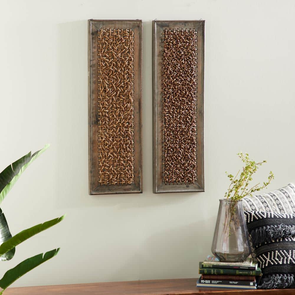Litton Lane Wood Brown Woven Seagrass Abstract Wall Decor (Set of 2 — free download