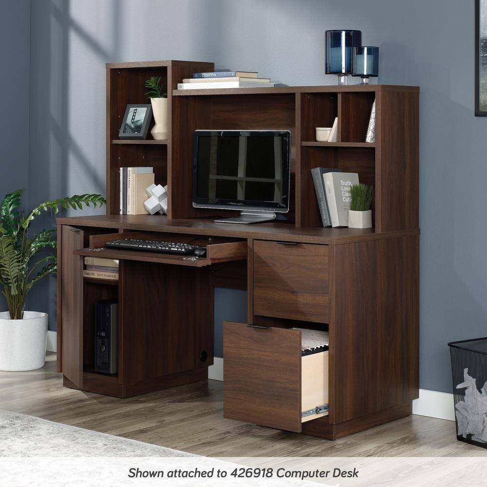 Spiced Mahogany Wood Computer Desk Hutch with Adjustable Shelf