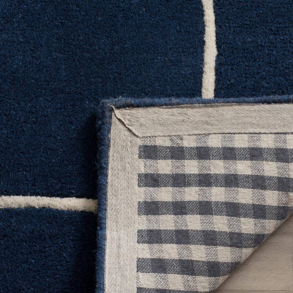 Handmade Navy Blue and Ivory Tufted Wool Area Rug 2'3" x 21'