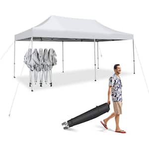10  ft.  x 20  ft.  White Pop-Up  Canopy Tent UPF 50 Plus Folding Instant Sun Shelter Patio
