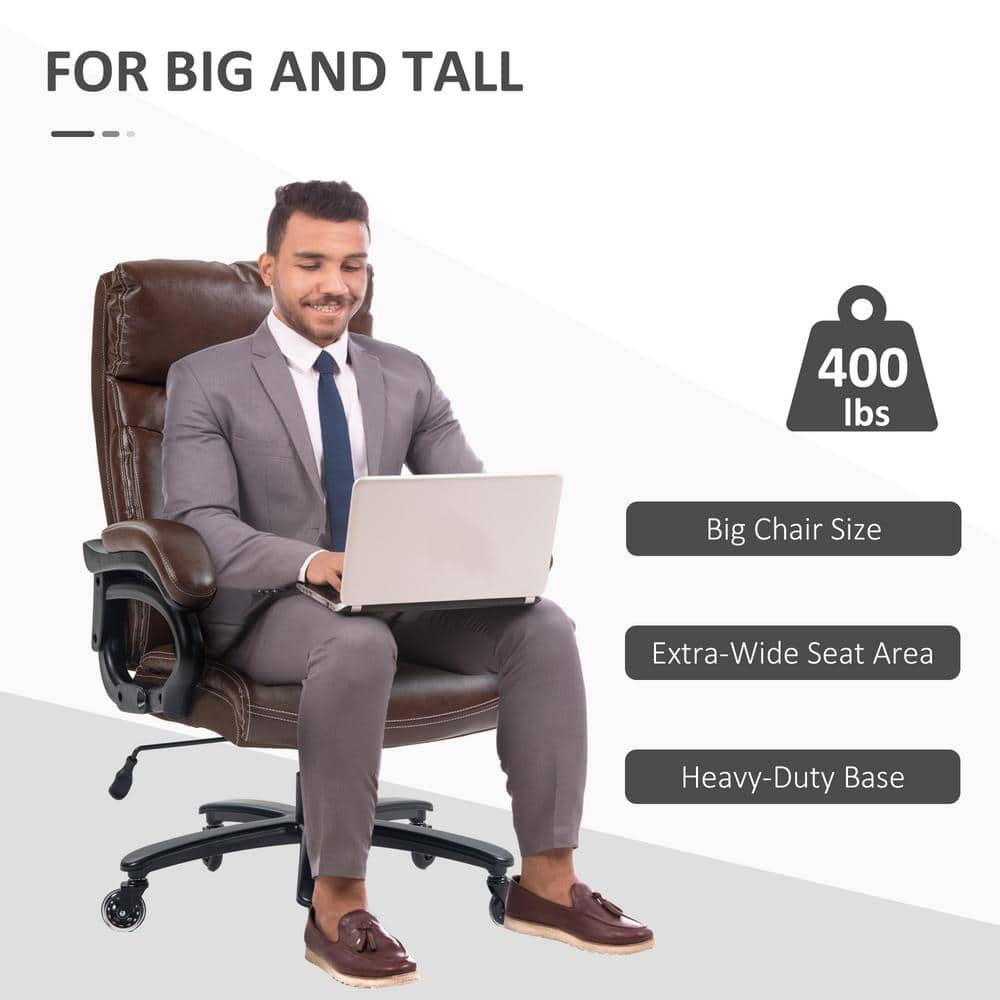 Brown High Back Leather Executive Swivel Office Chair with Fixed Arms