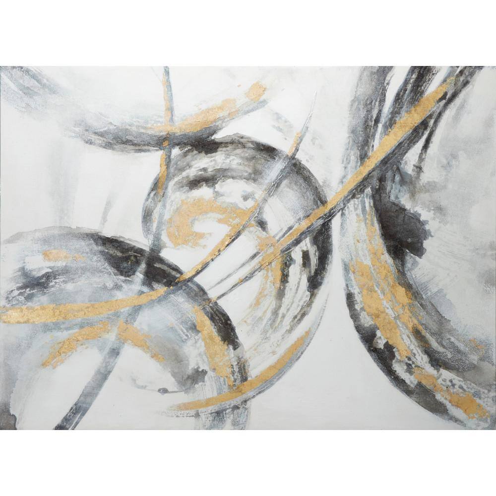Gold and Gray Abstract Canvas Wall Art with Fir Wood Frame