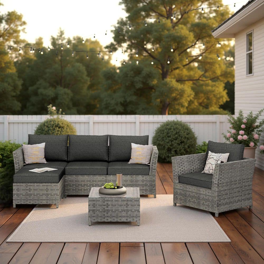 XIZZI Vesta Gray 6-Piece Wicker Outdoor Patio Conversation Sofa