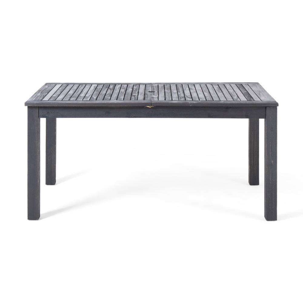 Dark Grey Solid Acacia Wood Rectangular Outdoor Expandable Dining Table