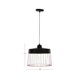 Industrial 1-Light Drum-Shaped Iron Grid Shade with Rose Gold Accents