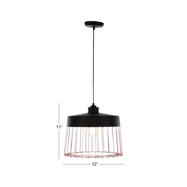 Industrial 1-Light Drum-Shaped Iron Grid Shade with Rose Gold Accents