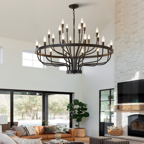 24-Light Industrial Black Chandelier Candle Style Light Fixture for Kitchen Island, E12, No Bulbs Included