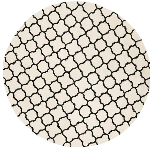 SAFAVIEH Chatham Ivory/Black 7 ft. x 7 ft. Round Multi-Trellis Geometric Area Rug