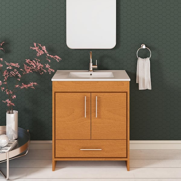 VOLPA USA AMERICAN CRAFTED VANITIES Pacific 30 in. x 18 in. D Bath Vanity in Honey Maple with Ceramic Vanity Top in White with White Basin