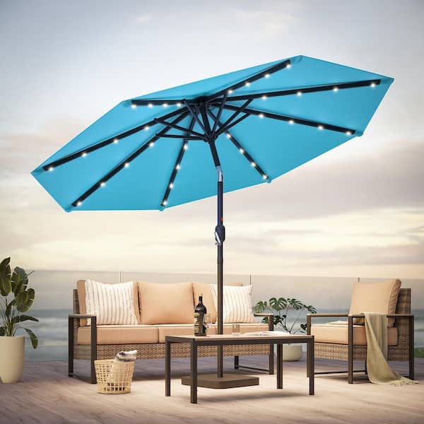 10 foot patio table umbrella home depot JOYESERY 10 ft. LED Deck Outdoor Market Patio Umbrella, Outside Table  Umbrellas with Non-Fading Polyester Canopy in Lake Blue J-460RD