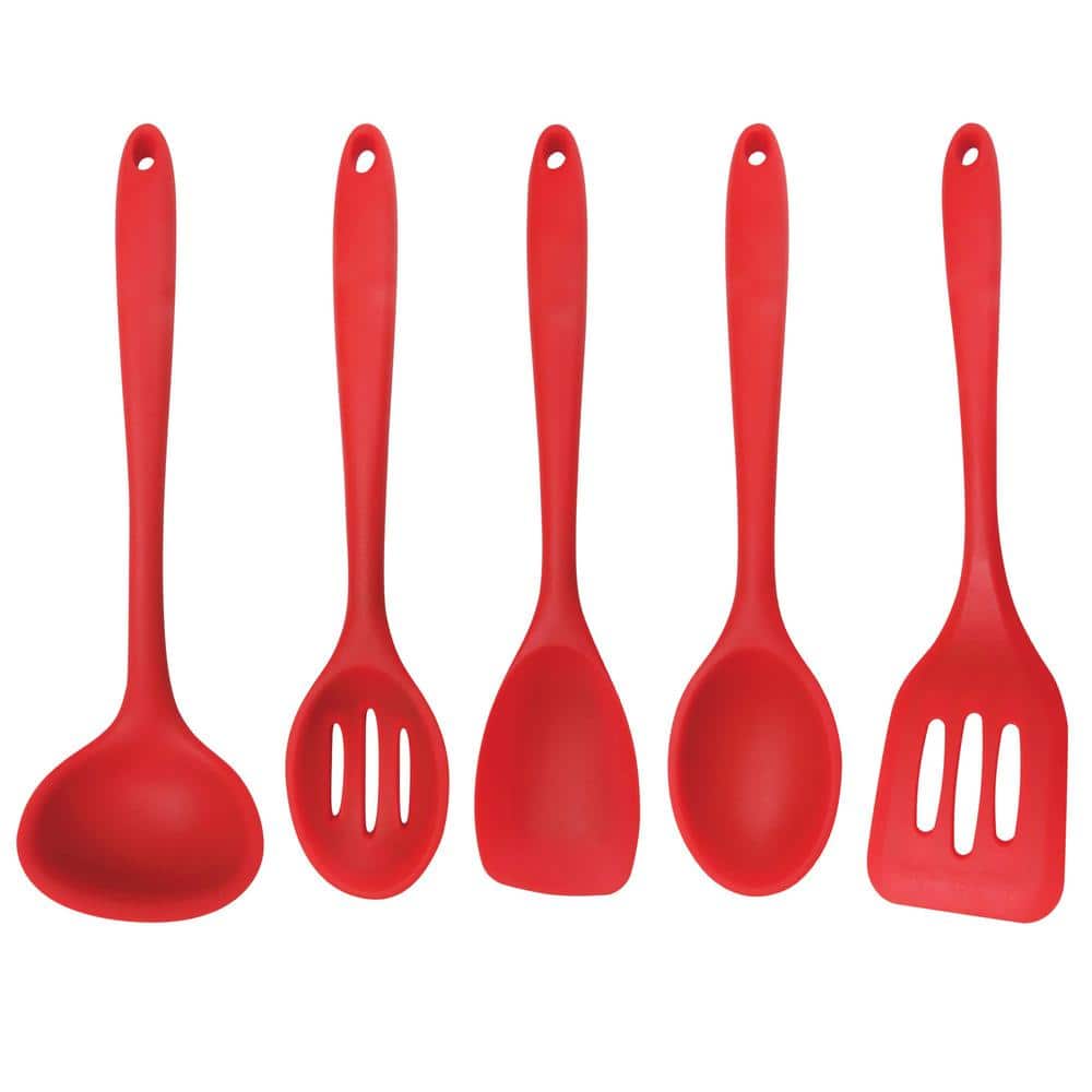 Red Silicone 5-Piece Cooking Utensil Set