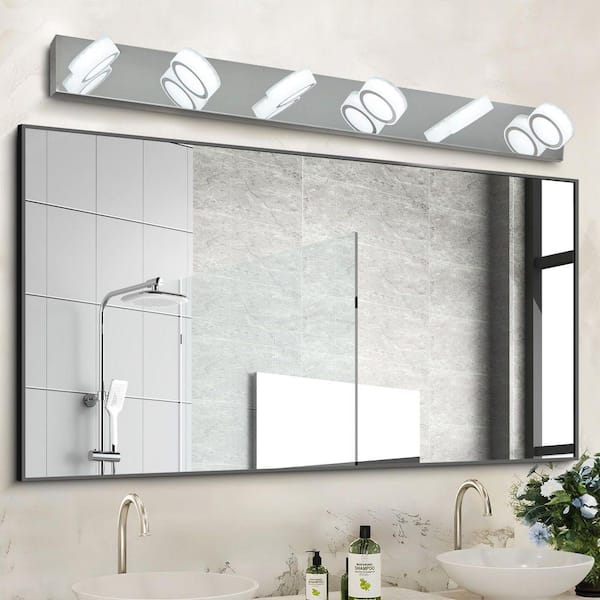 45 in. 6-Light Modern Chrome LED Vanity Light, Square Acrylic Lampshades Wall Mount, Suitable for Bathroom Lighting