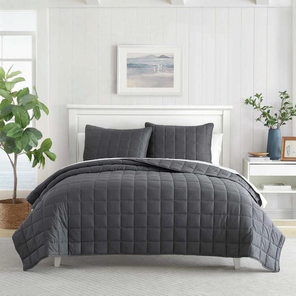 NA Solid Brushed 2-Piece Whale Grey Brushed Micro Jersey Twin Quilt Set